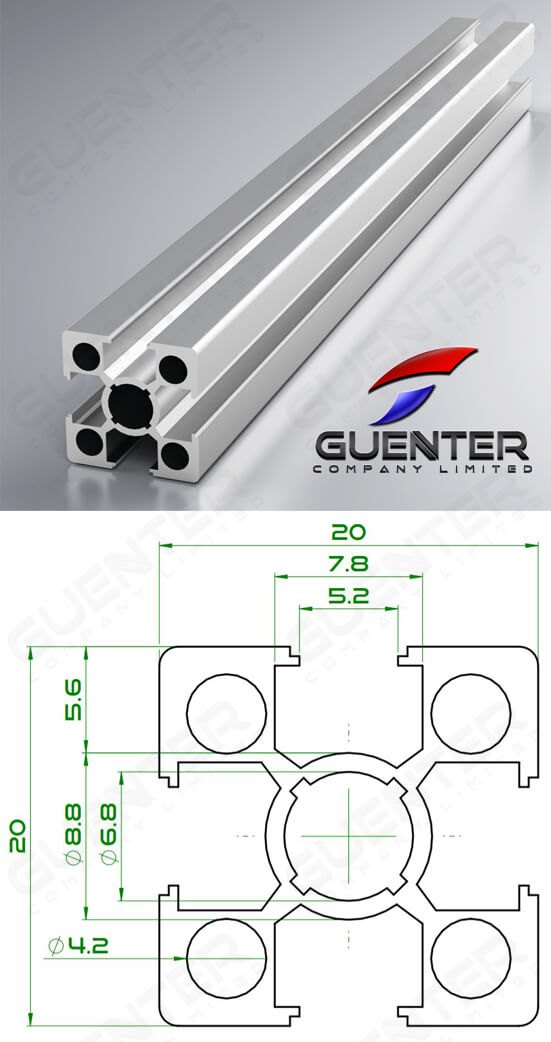 อลูมิเนียมโปรไฟล์ 20x20 mm Nut-Slot