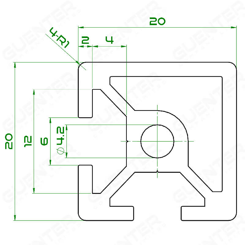 Aluminium Profile 20x20 2 Close อลูมิเนียมโปรไฟล์ 20x20 ปิด 2 ร่อง แอล - Dimension