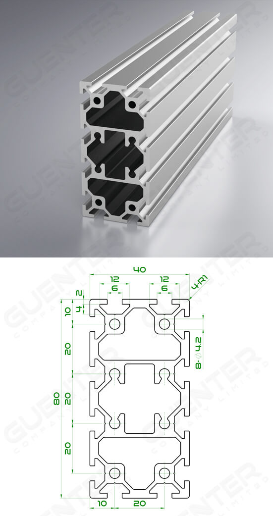 อลูมิเนียมโปรไฟล์ 40x80 2T-Slot Aluminium Profile 40x80 2T-Slot - Image - Guenter.co.th