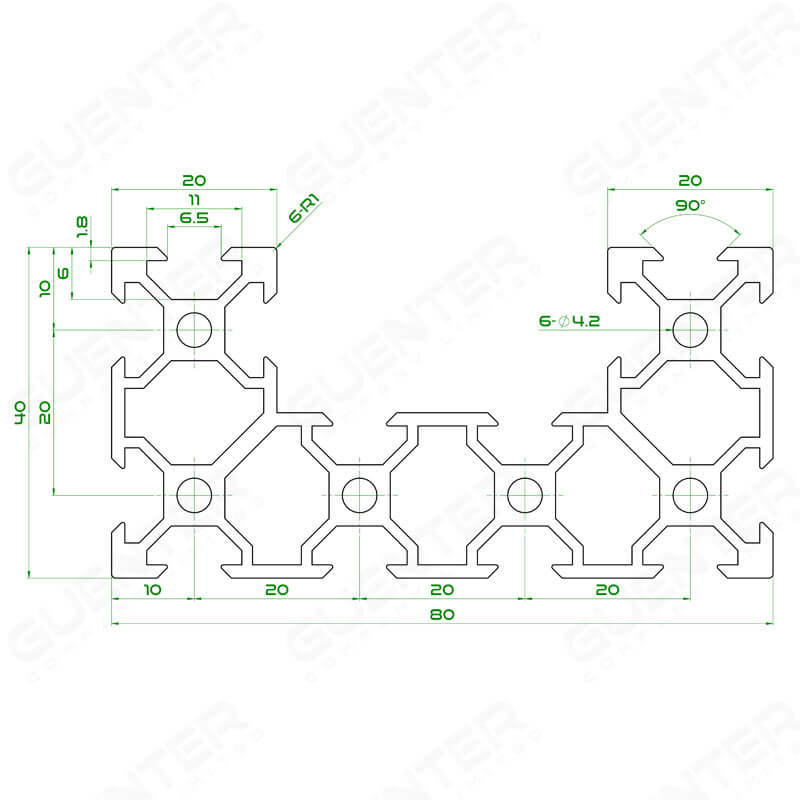 อลูมิเนียมโปรไฟล์ 40x80 C-Beam - Dimension - Guenter.co.th