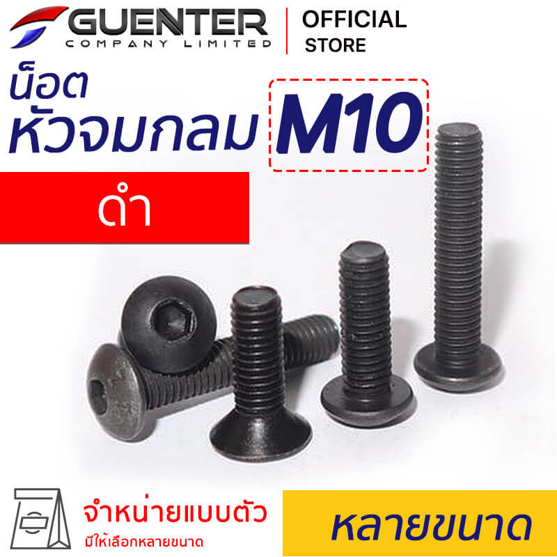 น็อตหัวจมกลมดำ สกรูหัวจมกลมดำ M10 หลายขนาด - Guenter.co.th