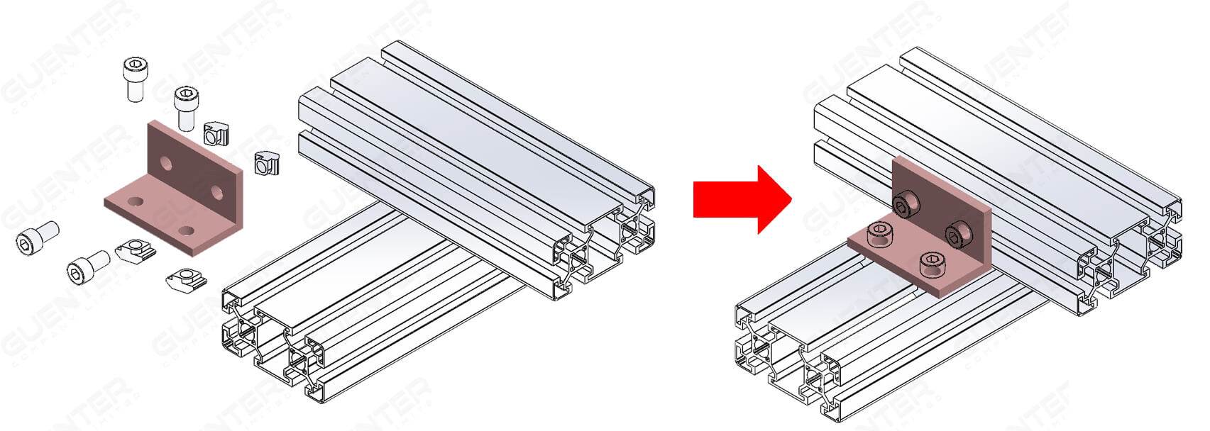 Bracket L 4080 - ตัวยึดฉากโปรไฟล์ซีรี่ 40 - Usage - Guenter.co.th