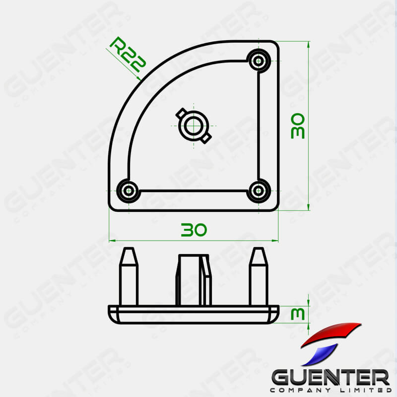 End Cap 30-R - 30 Series - Dimension - Guenter.co.th