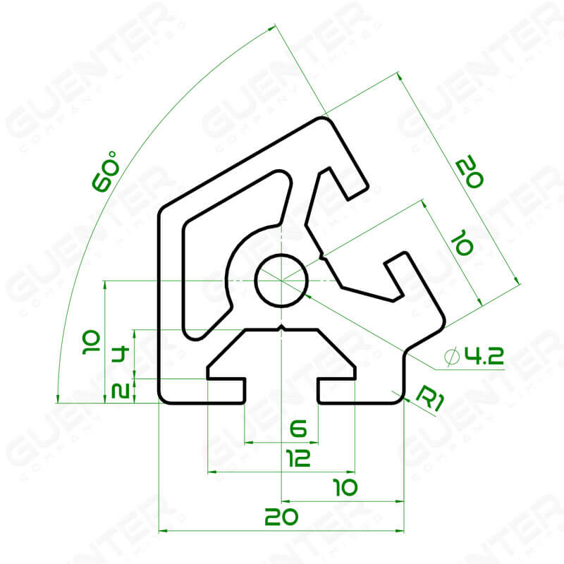 อลูมิเนียมโปรไฟล์ 20x20 60 องศา - Dimension - Guenter.co.th